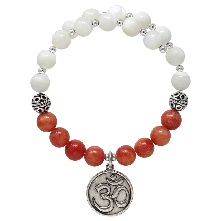 Om & Coral Quartz/Mother-of-Pearl Charm Wrap