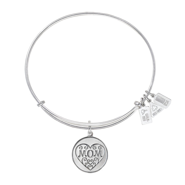 Mom Filigree Heart Charm Bangle