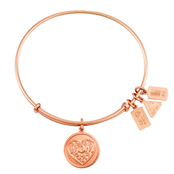 Mom Filigree Heart Charm Bangle