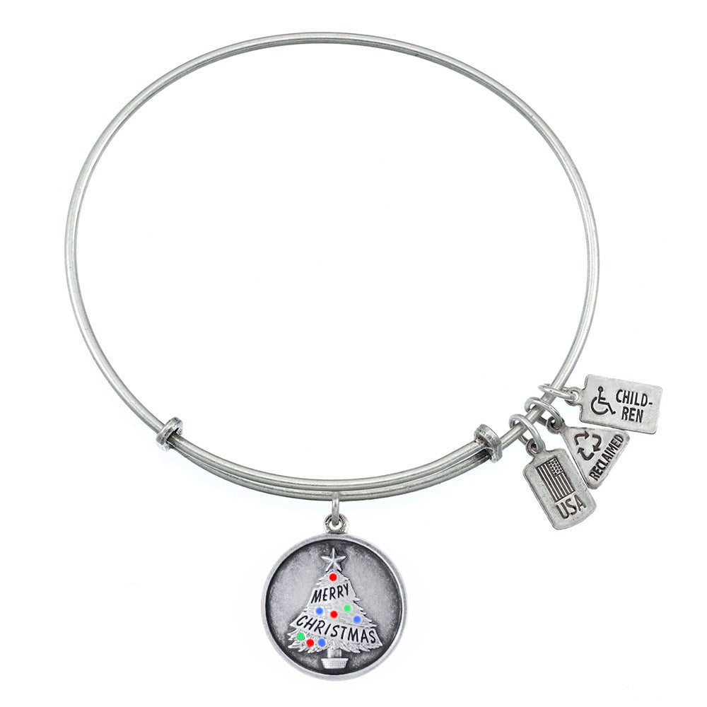 Christmas Tree 'Merry Christmas' Enameled Charm Bangle