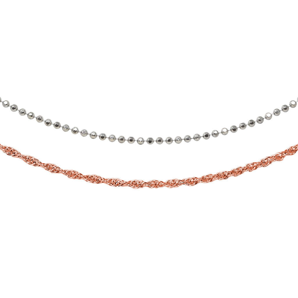 Lovely Layers Silver Bead & Rose Rope Necklaces