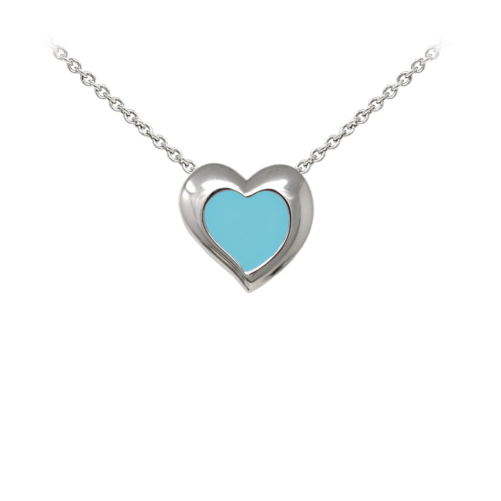 Turquoise (Enamel) Heart Sterling Silver Dainty Necklace