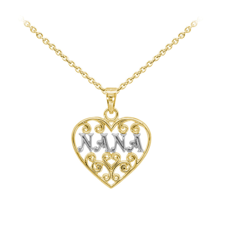 Nana Filigree Heart Two-Tone Sterling Silver Dainty Necklace