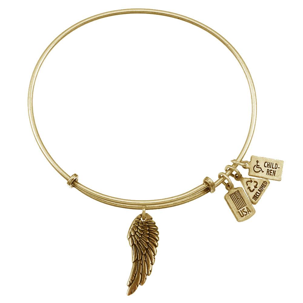ind & Fire - 3D Angel Wing Charm Expandable Bracelet - Gold Tone