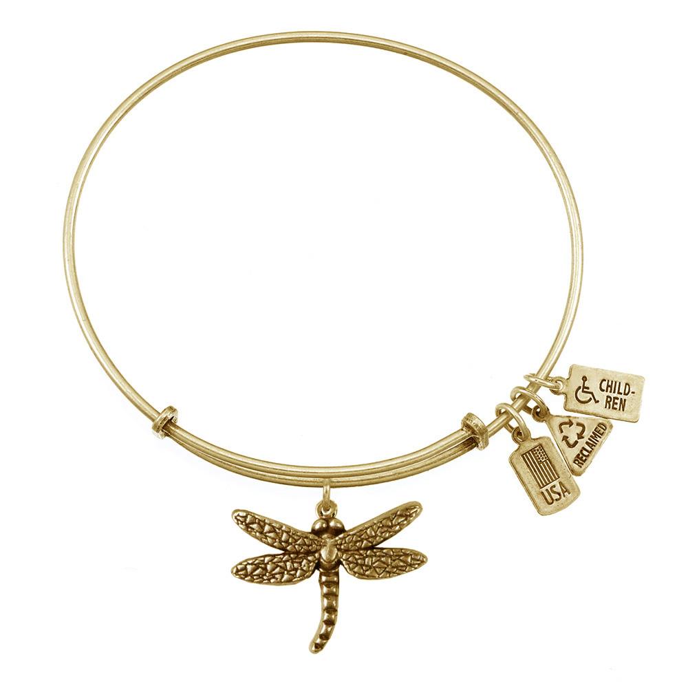 Wind & Fire - 3D Dragonfly Charm Expandable Bracelet - Gold Tone
