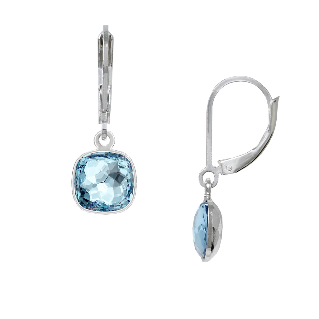 December/Aquamarine 8mm Cushion Leverback Earrings