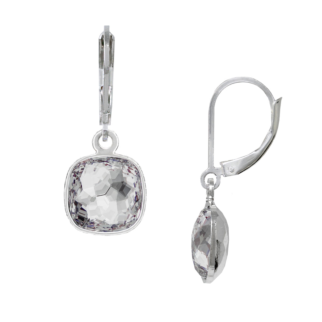 April/White Crystal 10mm Cushion Leverback Earrings