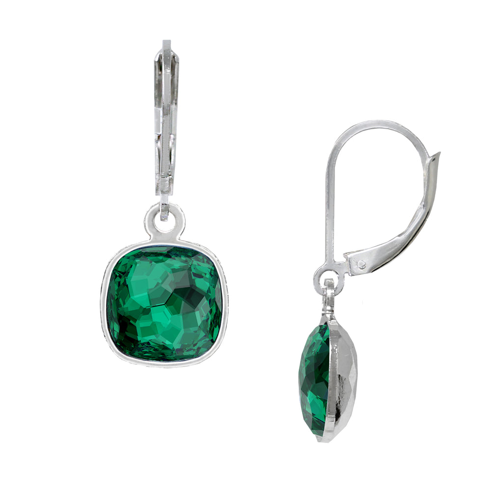 May/Emerald 10mm Cushion Leverback Earrings