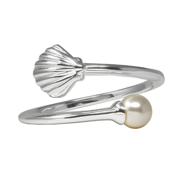 Shell with Crystal Pearl Sterling Silver Ring Wrap