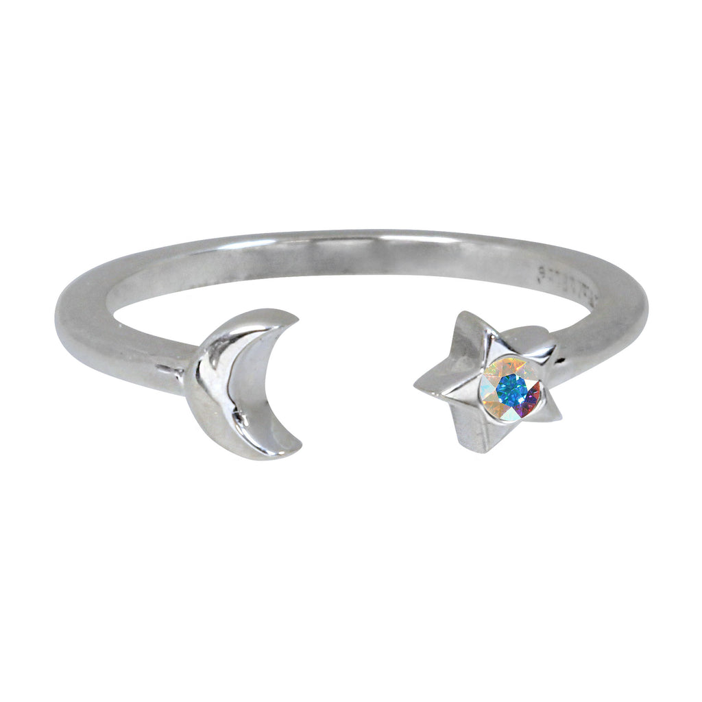 Moon & Star Sterling Silver Ring Wrap