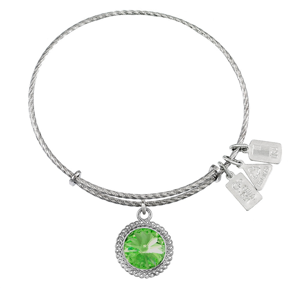 August Birthstone Sterling Silver Charm Bangle