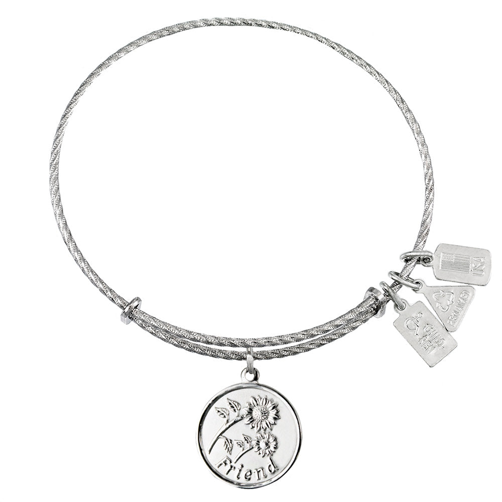 Friend w/Sunflowers Sterling Silver Charm Bangle