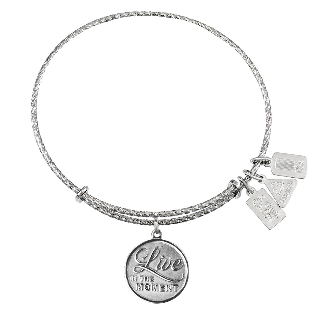 Live in the Moment Sterling Silver Charm Bangle