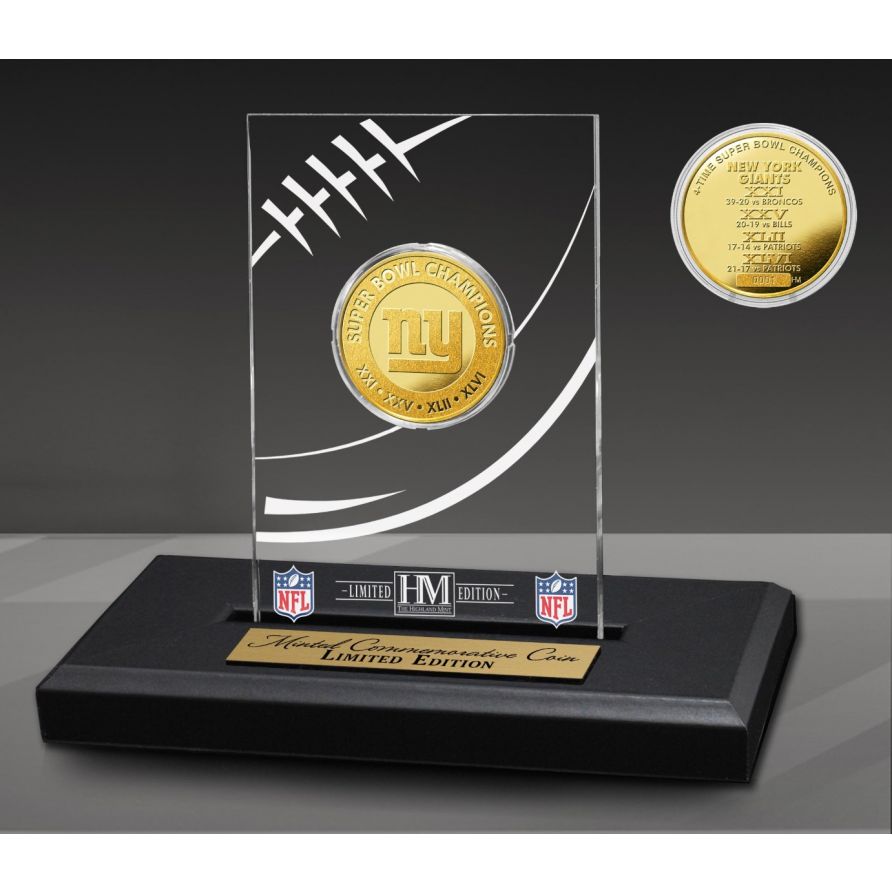 New York Giants 4-Time Champions 24KT Gold Etched Acrylic