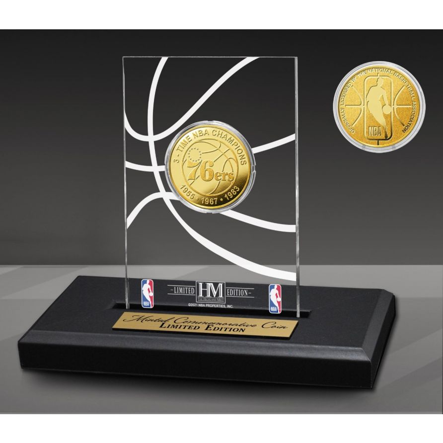 Philadelphia 76ers 3-Time Gold Coin Acrylic Desk Top